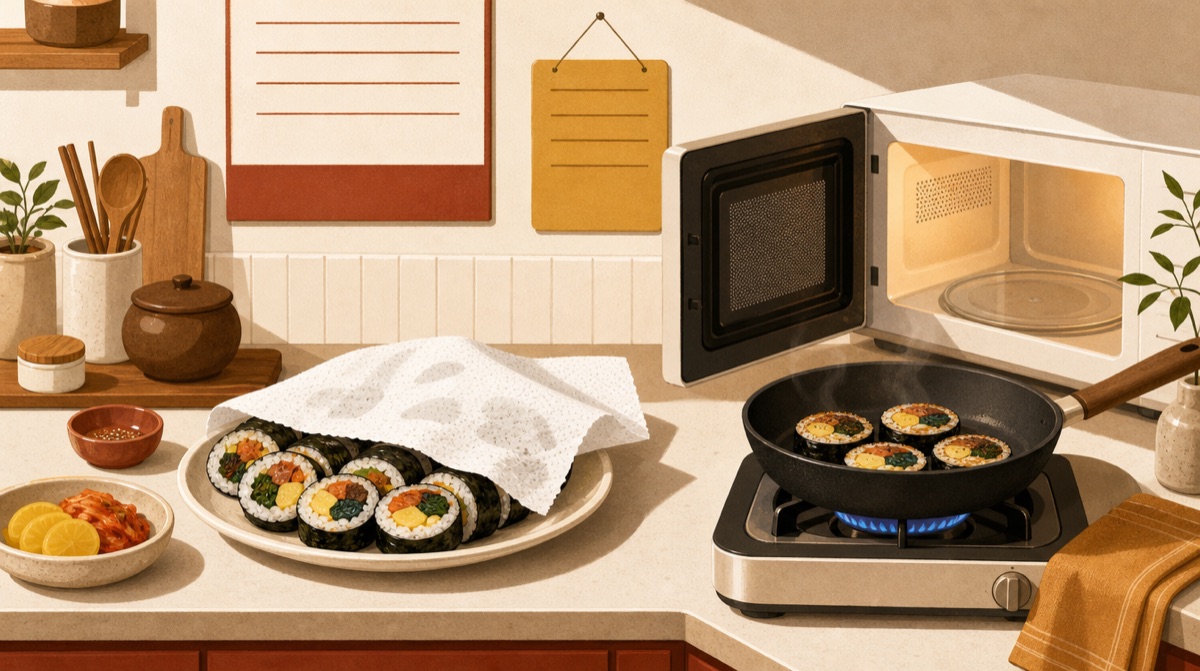 포장 김밥이 딱딱하게 굳었을 때: 굳은 이유 가르고 다시 부드럽게 먹는 순서 대표 이미지